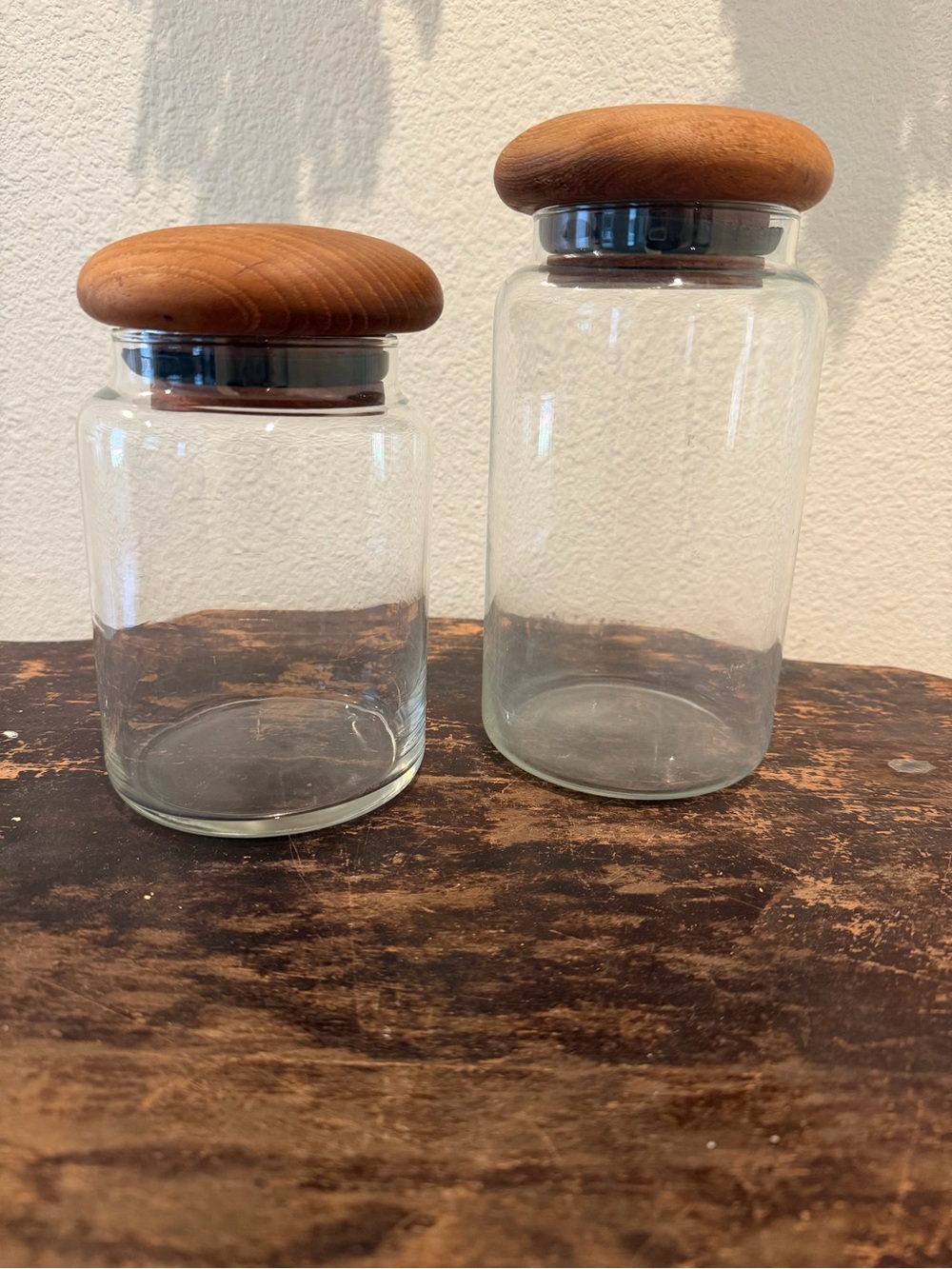 Wood-Top Glass Storage Jars - Set of 2, Brown Lid